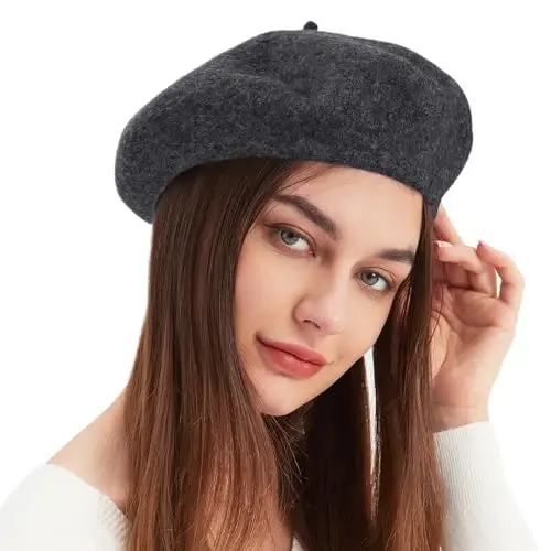 Wool Beret Hat French Beret Cap Winter Artist Painter Hat Solid Color for Women - 1