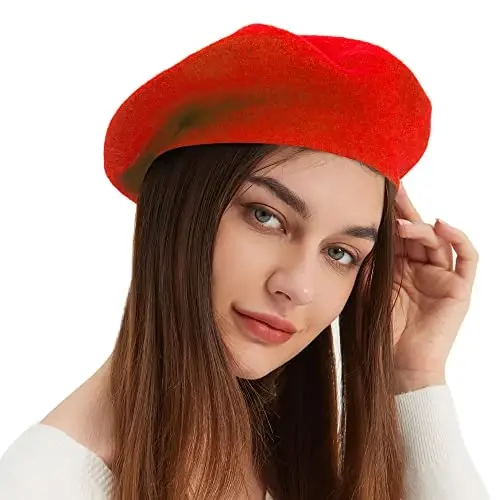 Wool Beret Hat French Beret Cap Winter Artist Painter Hat Solid Color for Women - 2
