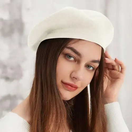 Wool Beret Hat French Beret Cap Winter Artist Painter Hat Solid Color for Women - 6