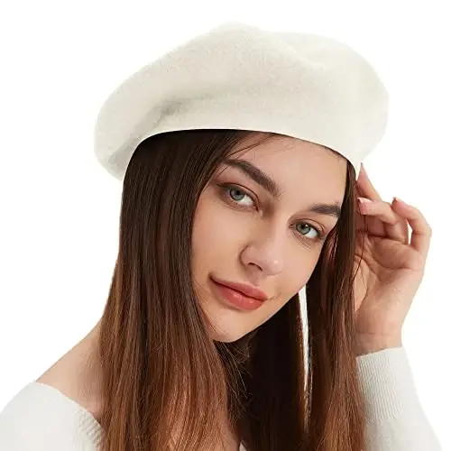 Wool Beret Hat French Beret Cap Winter Artist Painter Hat Solid Color for Women - 2