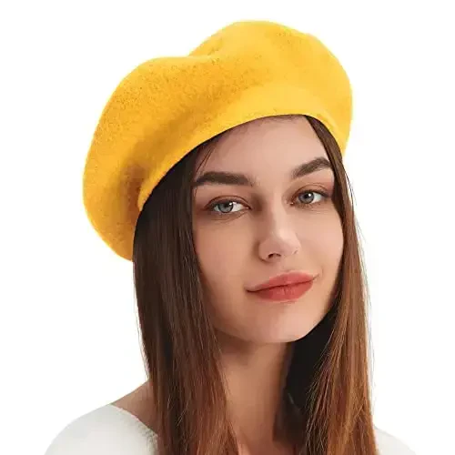 Wool Beret Hat French Beret Cap Winter Artist Painter Hat Solid Color for Women - 2