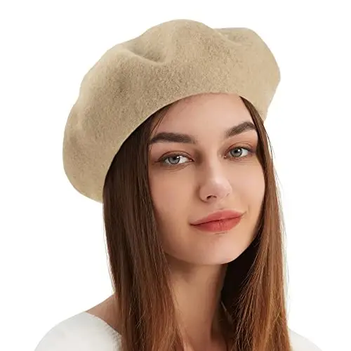 Wool Beret Hat French Beret Cap Winter Artist Painter Hat Solid Color for Women - WOOL