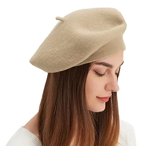 Wool Beret Hat French Beret Cap Winter Artist Painter Hat Solid Color for Women - 2