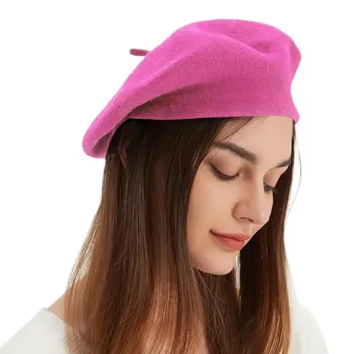 Wool Beret Hat French Beret Cap Winter Artist Painter Hat Solid Color for Women - 3