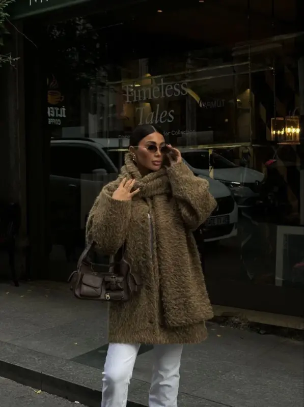 Yün Cıkartılabilen Atkılı ,Kaban İkili Takım- Kahve - BÜYÜKBEDENIZ