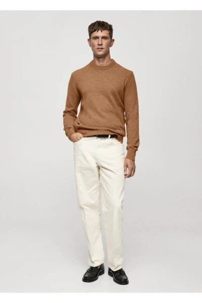 Yün karışımlı triko kazak-Orta Kahverengi - MANGO MAN (1)