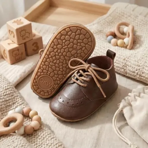 Greceen Infant Baby Boys Girls Leather Loafers Comfort Oxford Dress Wedding Shoes First Walker Outdoor Shoes Crib Shoes - 2