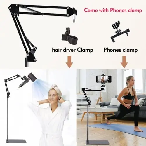 Hair Dryer Stand Hands Free 360 Rotate Hair Dryer Holder Stand Floor, Hands Free Blow Dryer Stand Clip Suitable for 99% - 1
