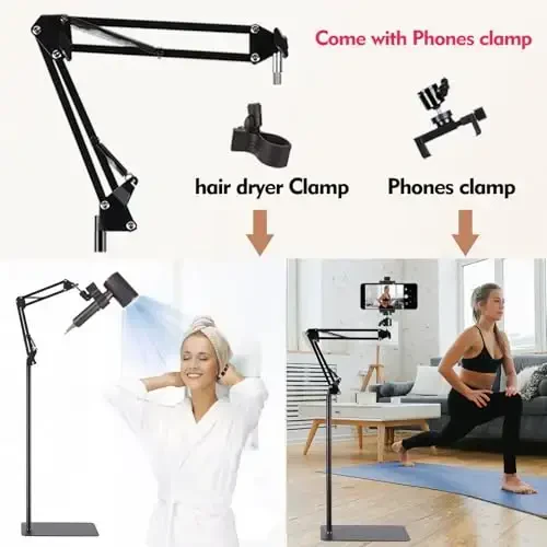 Hair Dryer Stand Hands Free 360 Rotate Hair Dryer Holder Stand Floor, Hands Free Blow Dryer Stand Clip Suitable for 99% - YUNHAN