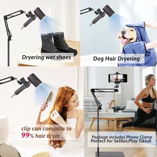 Hair Dryer Stand Hands Free 360 Rotate Hair Dryer Holder Stand Floor, Hands Free Blow Dryer Stand Clip Suitable for 99% - 2