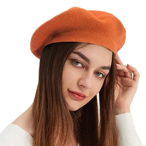 Wool Beret Hat French Beret Cap Winter Artist Painter Hat Solid Color for Women - 2