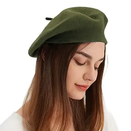 Wool Beret Hat French Beret Cap Winter Artist Painter Hat Solid Color for Women - 2