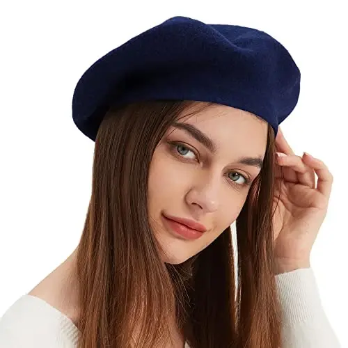 Wool Beret Hat French Beret Cap Winter Artist Painter Hat Solid Color for Women - 1