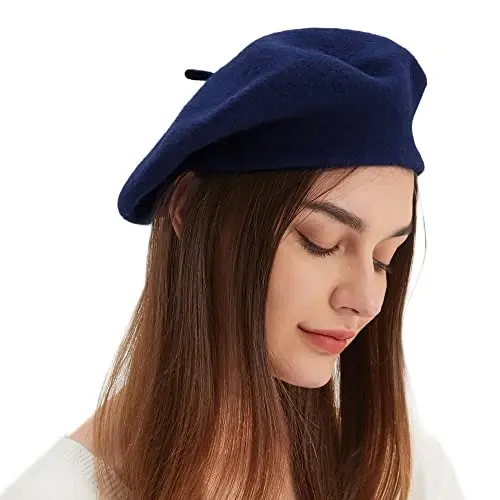 Wool Beret Hat French Beret Cap Winter Artist Painter Hat Solid Color for Women - 2