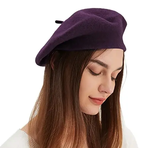 Wool Beret Hat French Beret Cap Winter Artist Painter Hat Solid Color for Women - 3