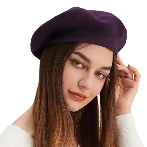 Wool Beret Hat French Beret Cap Winter Artist Painter Hat Solid Color for Women - 1