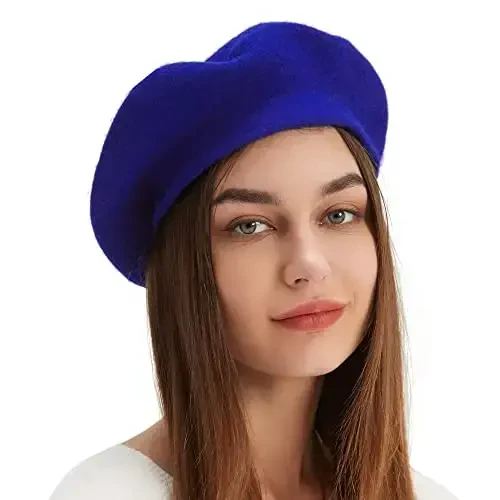 Wool Beret Hat French Beret Cap Winter Artist Painter Hat Solid Color for Women - 2