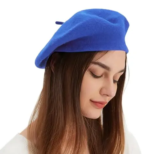 Wool Beret Hat French Beret Cap Winter Artist Painter Hat Solid Color for Women - 3