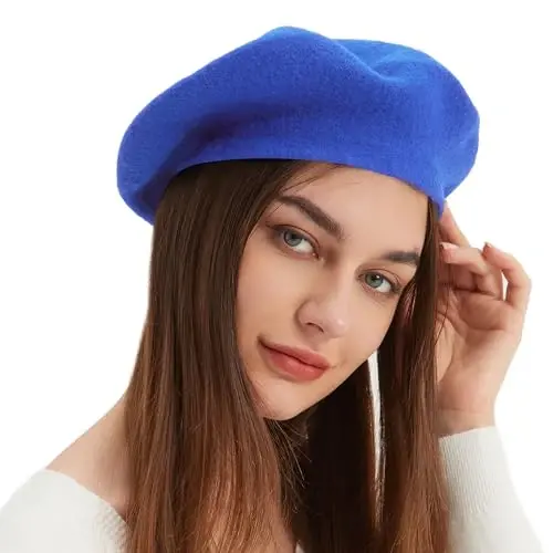 Wool Beret Hat French Beret Cap Winter Artist Painter Hat Solid Color for Women - 1