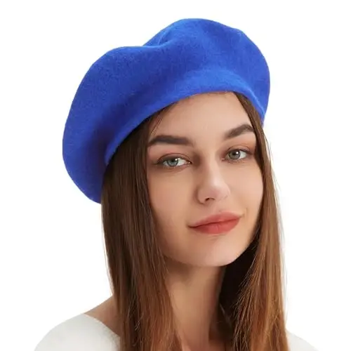 Wool Beret Hat French Beret Cap Winter Artist Painter Hat Solid Color for Women - 2