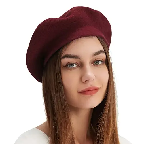 Wool Beret Hat French Beret Cap Winter Artist Painter Hat Solid Color for Women - 1