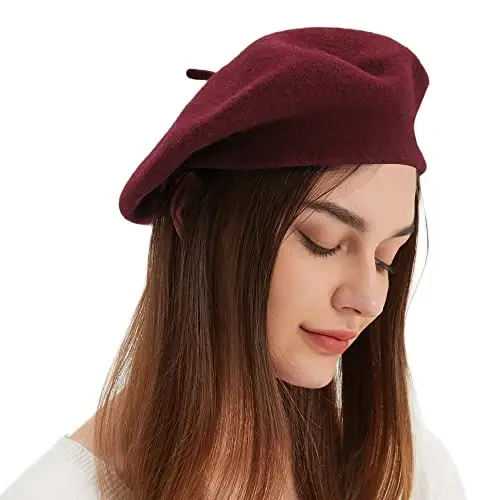 Wool Beret Hat French Beret Cap Winter Artist Painter Hat Solid Color for Women - 3