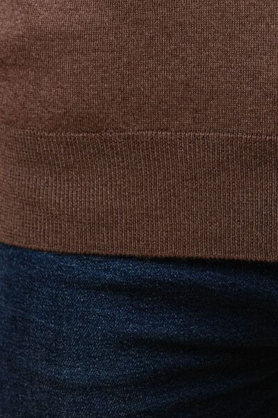 Yünlü Kolsuz Triko Süveter - Kahverengi-Kahverengi - 5