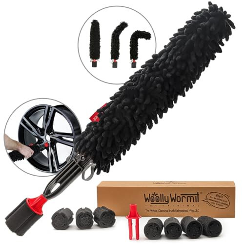 Woollywormit Wheel Cleaning Brush Car Detailing Kit - Rim Brush, Lug Nuts and Wheel Cleaner Brush Car Wash Kit -Tire Brushes for Cleaning Rims - Car Cleaning Supplies and Rim Cleaner Brush Set - 7