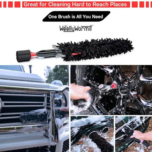Woollywormit Wheel Cleaning Brush Car Detailing Kit - Rim Brush, Lug Nuts and Wheel Cleaner Brush Car Wash Kit -Tire Brushes for Cleaning Rims - Car Cleaning Supplies and Rim Cleaner Brush Set - 9