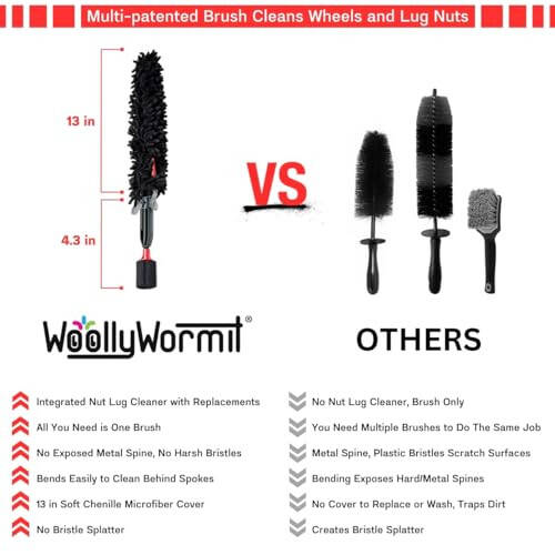 Woollywormit Wheel Cleaning Brush Car Detailing Kit - Rim Brush, Lug Nuts and Wheel Cleaner Brush Car Wash Kit -Tire Brushes for Cleaning Rims - Car Cleaning Supplies and Rim Cleaner Brush Set - 11