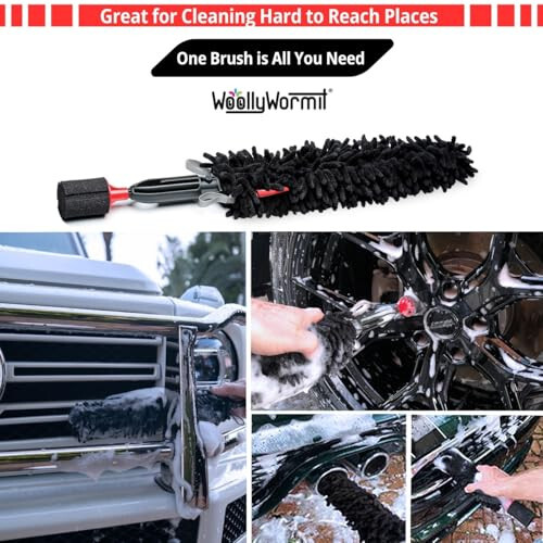 Woollywormit Wheel Cleaning Brush Car Detailing Kit - Rim Brush, Lug Nuts and Wheel Cleaner Brush Car Wash Kit -Tire Brushes for Cleaning Rims - Car Cleaning Supplies and Rim Cleaner Brush Set - 4