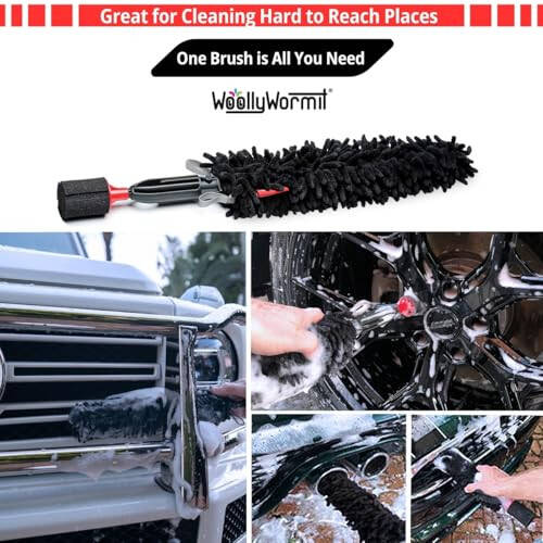 Woollywormit Wheel Cleaning Brush Car Detailing Kit - Rim Brush, Lug Nuts and Wheel Cleaner Brush Car Wash Kit -Tire Brushes for Cleaning Rims - Car Cleaning Supplies and Rim Cleaner Brush Set - 4
