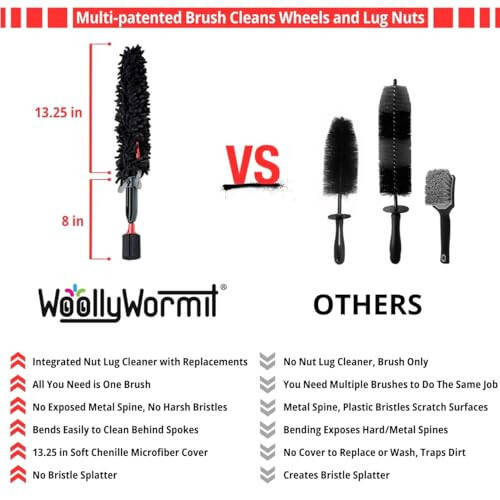 Woollywormit Wheel Cleaning Brush Car Detailing Kit - Rim Brush, Lug Nuts and Wheel Cleaner Brush Car Wash Kit -Tire Brushes for Cleaning Rims - Car Cleaning Supplies and Rim Cleaner Brush Set - 6