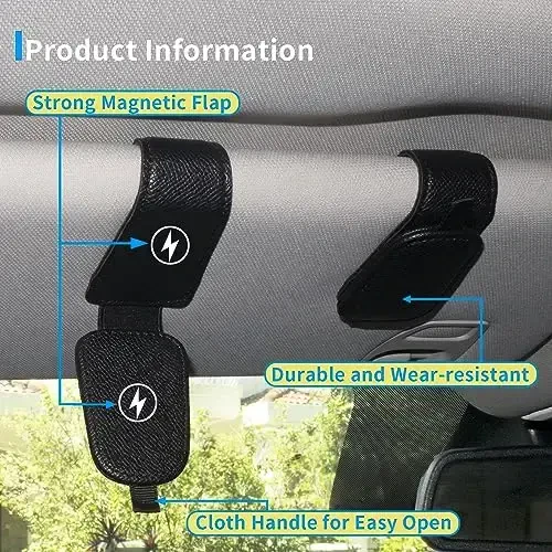 Yuoyar 2 Packs Magnetic Sunglass Holder for Car Visor - Universal Sunglasses Clip for Different Size Eyeglasses - Convenient Interior Car Accessories (Black) - 4