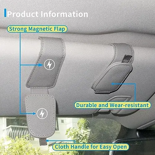 Yuoyar 2 Packs Magnetic Sunglass Holder for Car Visor - Universal Sunglasses Clip for Different Size Eyeglasses - Convenient Interior Car Accessories (Grey) - 3