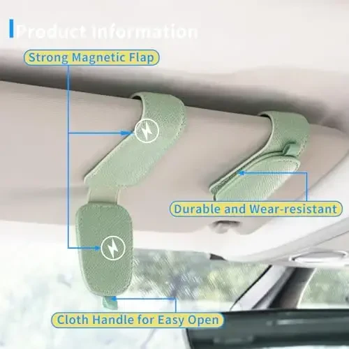 Yuoyar 2 Packs Magnetic Sunglass Holder for Car Visor - Universal Sunglasses Clip for Different Size Eyeglasses - Convenient Interior Car Accessories (Green) - 4