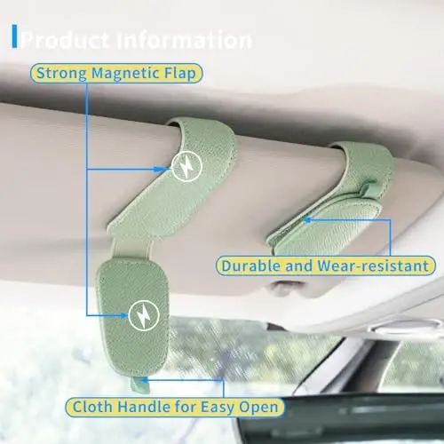 Yuoyar 2 Packs Magnetic Sunglass Holder for Car Visor (Green) | Magnetic Interior Car Accessories - 4