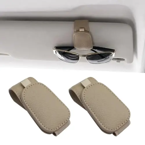 Yuoyar 2 Packs Magnetic Sunglass Holder for Car Visor - Universal Sunglasses Clip for Different Size Eyeglasses - Convenient Interior Car Accessories (Beige) - 1