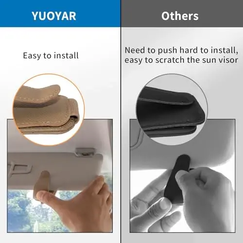 Yuoyar 2 Packs Magnetic Sunglass Holder for Car Visor - Universal Sunglasses Clip for Different Size Eyeglasses - Convenient Interior Car Accessories (Beige) - 3