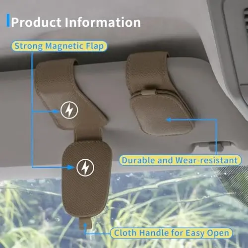 Yuoyar 2 Packs Magnetic Sunglass Holder for Car Visor - Universal Sunglasses Clip for Different Size Eyeglasses - Convenient Interior Car Accessories (Beige) - 4