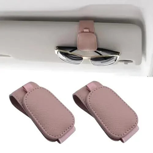 Yuoyar 2 Packs Magnetic Sunglass Holder for Car Visor - Universal Sunglasses Clip for Different Size Eyeglasses - Convenient Interior Car Accessories (Pink) - YUOYAR