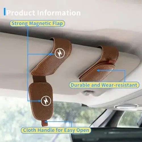 Yuoyar 2 Packs Magnetic Sunglass Holder for Car Visor - Universal Sunglasses Clip for Different Size Eyeglasses - Convenient Interior Car Accessories (Brown) - 4