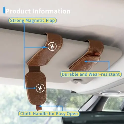 Yuoyar 2 Packs Magnetic Sunglass Holder for Car Visor - Universal Sunglasses Clip for Different Size Eyeglasses - Convenient Interior Car Accessories (Brown) - 4