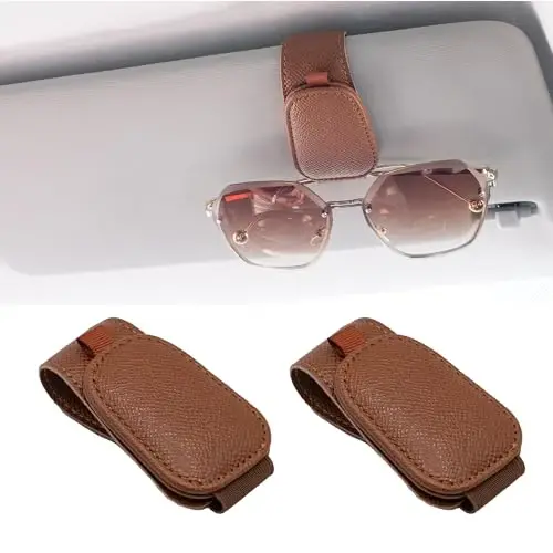 Yuoyar 2 Packs Magnetic Sunglass Holder for Car Visor (Brown) | Magnetic Interior Car Accessories 