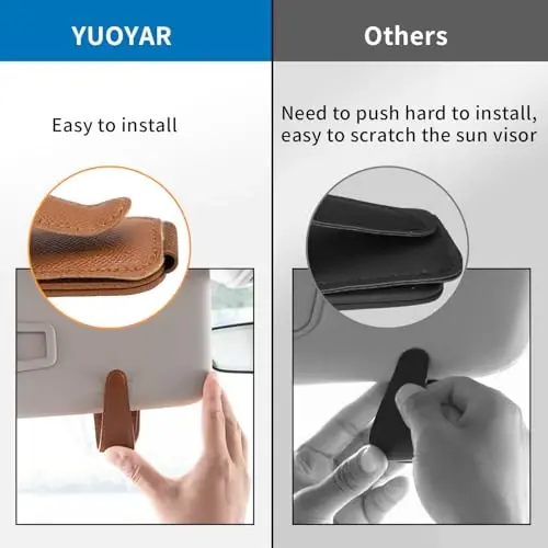 Yuoyar 2 Packs Magnetic Sunglass Holder for Car Visor (Brown) | Magnetic Interior Car Accessories - 3