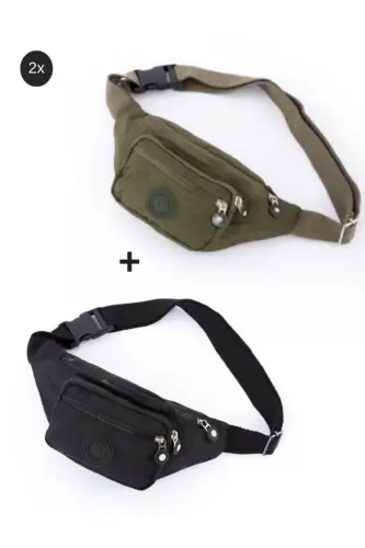 Yuppy Club Krinkıl Çapraz Askılı Bel Omuz Ve Spor Çanta (Siyah ve Haki)-Haki 