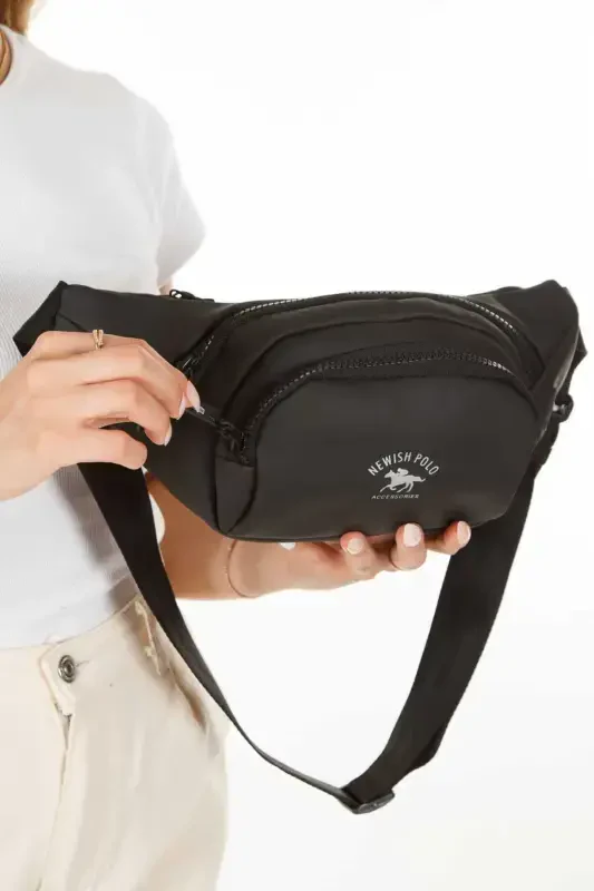 Yuppy Club Unisex Crinkle Crossbody Waist Shoulder and Sports Bag-Plain Black - 4