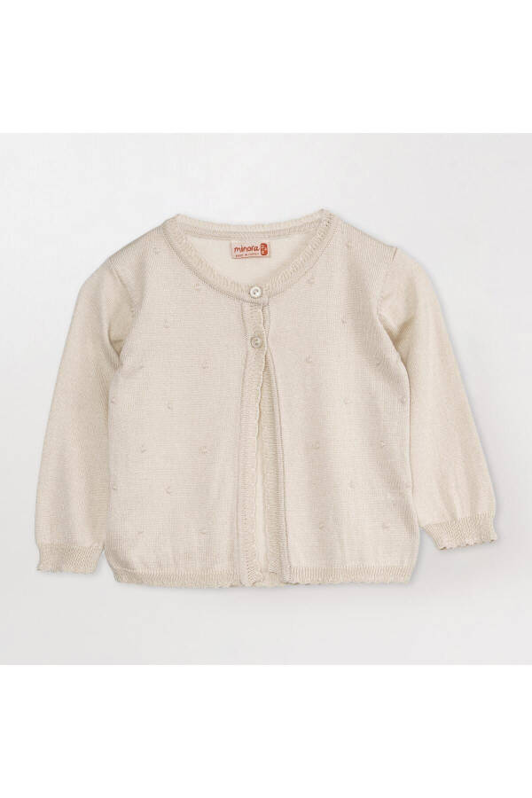 Yupqa triko qiz chaqaloq pomponli ko'ylagi bej - 2