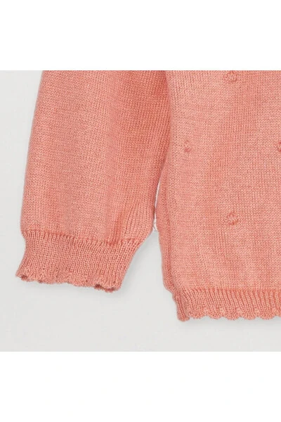 Yupqa triko qiz chaqaloq pomponli ko'ylagi SALMON - 4