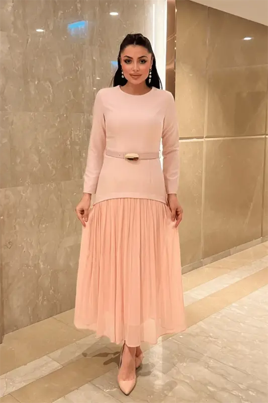 Yuqori Atlas Pastki Shifon Mato Ko'ylak - PUSHTI - BÜYÜKBEDENIZ